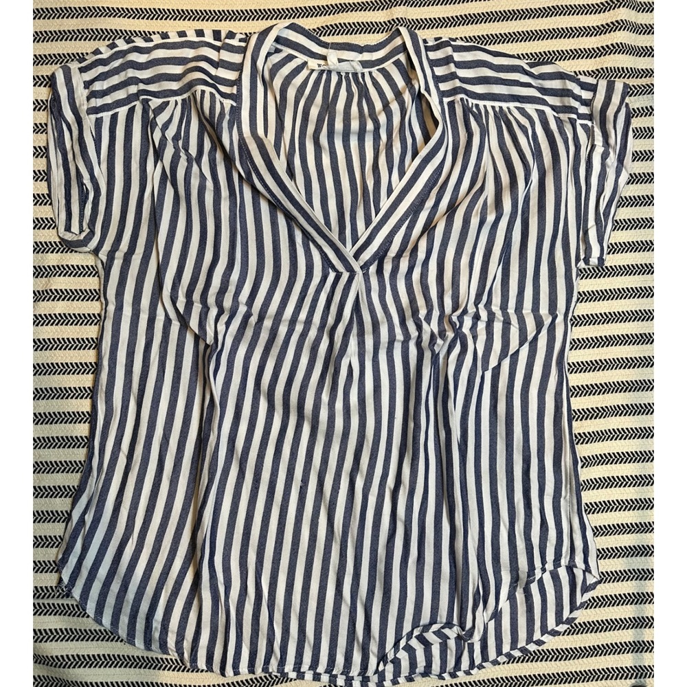 Workshop Republic Clothing Striped V Neck Short Sleeve Blouse‎ Women's M M Rayon
